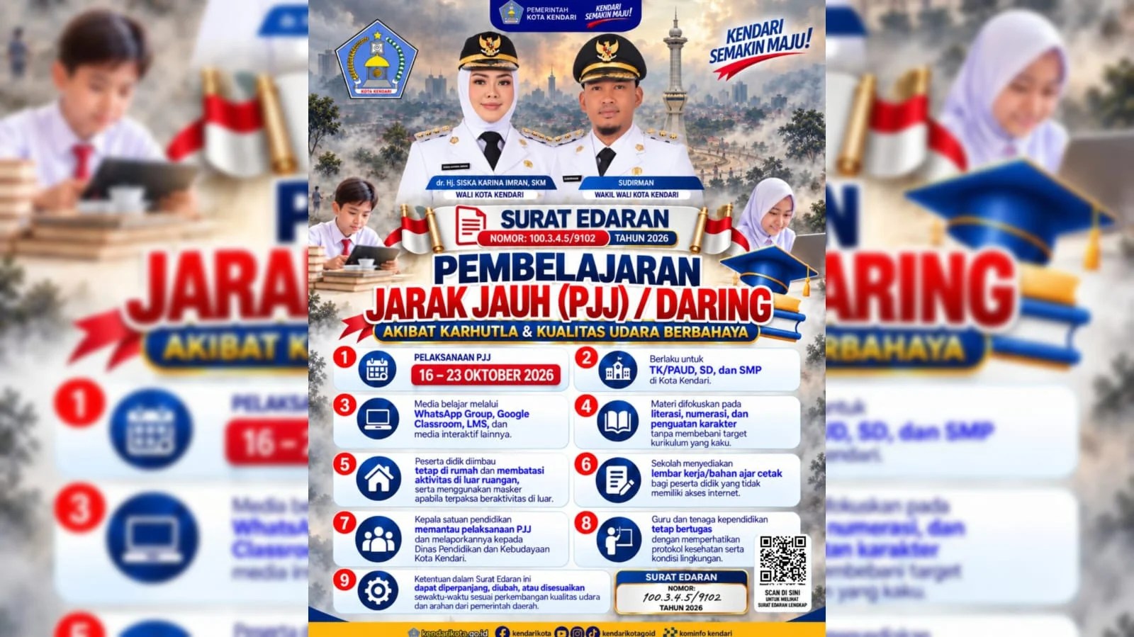 Pemkot Kendari Terapkan Sekolah Daring 16-23 Oktober 2026, Siswa TK hingga SMP Belajar dari Rumah akibat Kabut Asap Karhutla