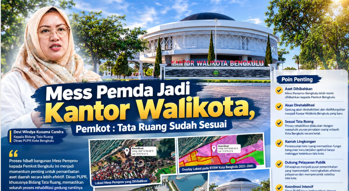 Mess Pemprov Bengkulu Resmi Jadi Kantor Walikota Baru, Dinas PUPR Pastikan Tata Ruang Sesuai Regulasi