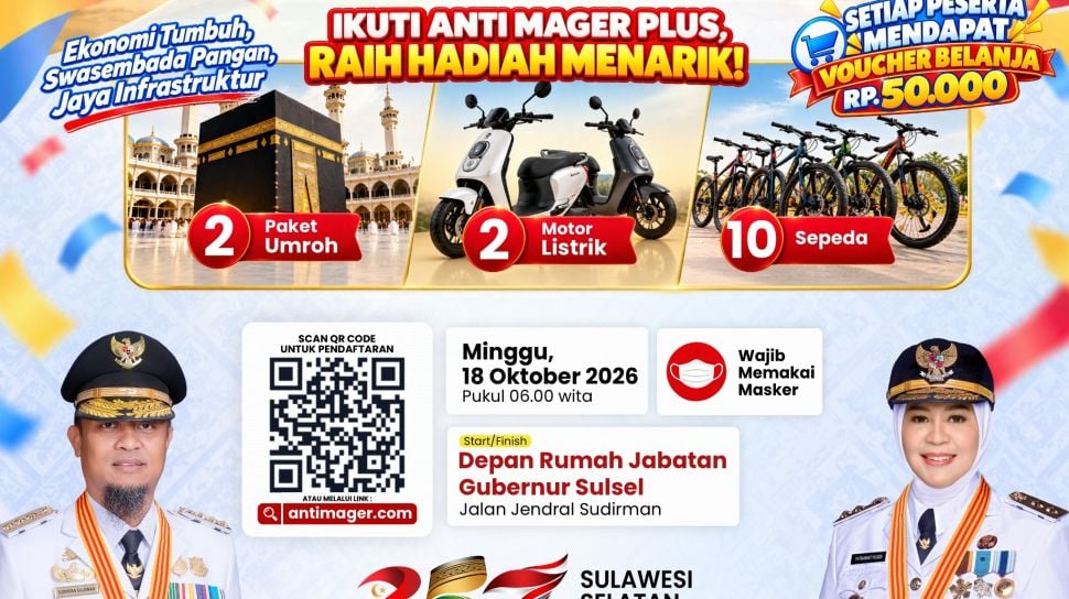 Pemprov Sulsel Siapkan Hadiah 2 Paket Umrah dan Motor Listrik di Jalan Sehat Hari Jadi ke-357