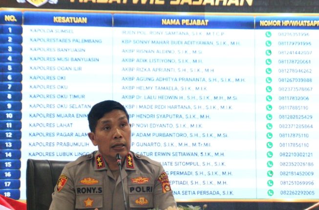 Kapolda Sumsel Irjen Pol Ronny Samtana Buka Nomor WhatsApp Pribadi dan 17 Kapolres untuk Pengaduan Warga 24 Jam