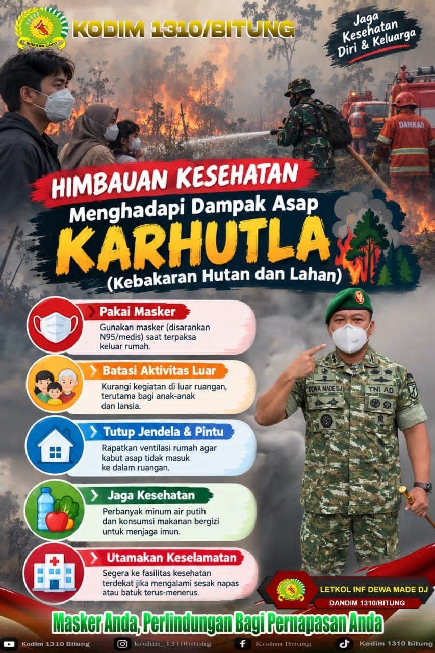Dandim 1310/Bitung Imbau Warga Pakai Masker N95 dan Tutup Ventilasi Rumah Saat Kabut Asap Karhutla Melanda Bitung