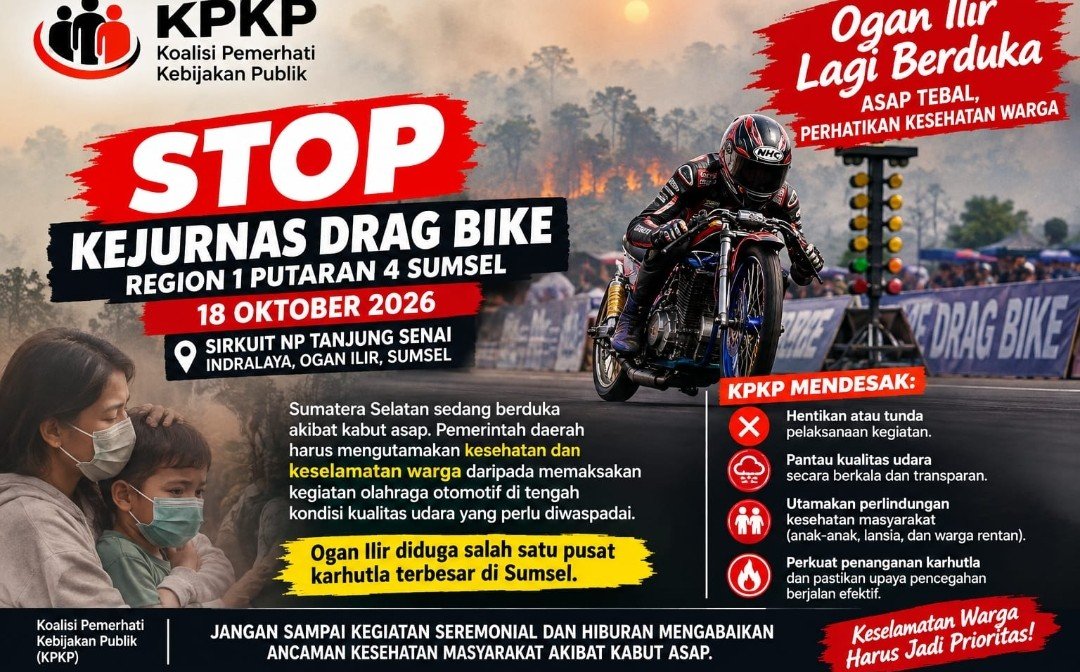KPKP Desak Bupati Ogan Ilir Hentikan Kejurnas Drag Bike 18 Oktober 2026 di Tengah Kabut Asap Karhutla