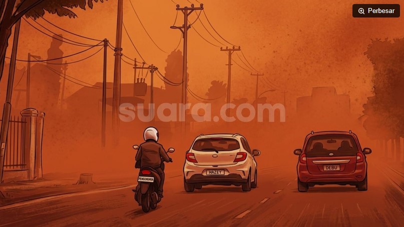 Langit Palangka Raya Berwarna Kuning Cokelat Akibat Asap Karhutla, Kualitas Udara Bertahan di Kategori Berbahaya 37 Hari
