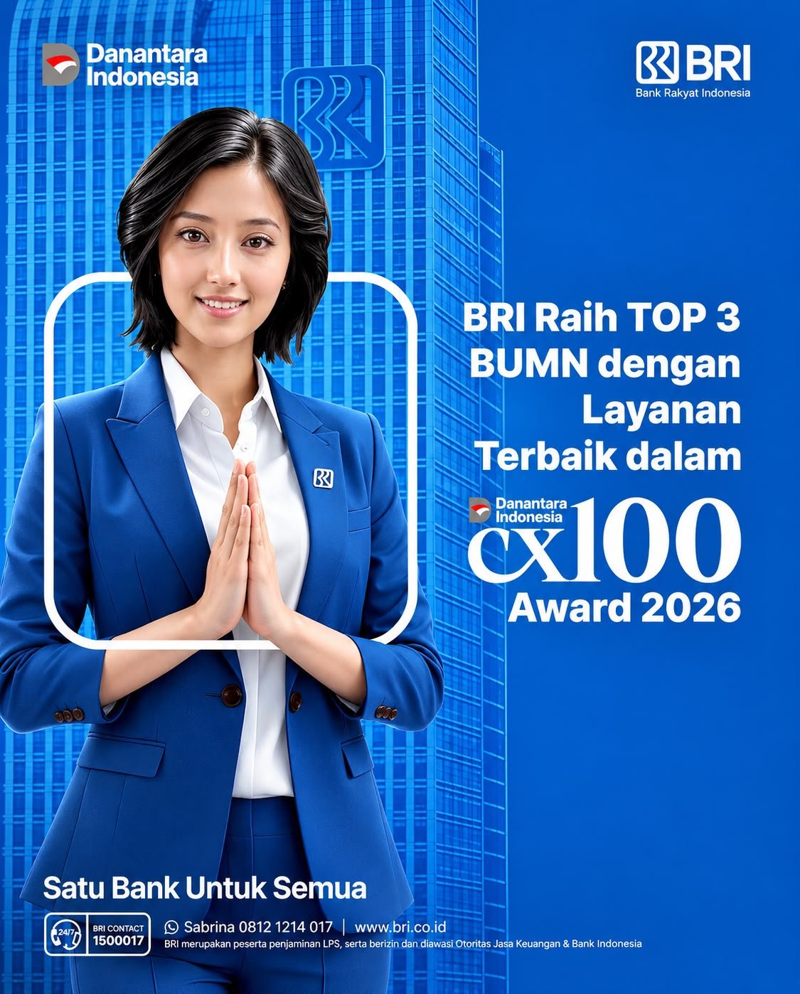 BRI Masuk Tiga Besar BUMN dengan Layanan Terbaik di CX100 Award 2026