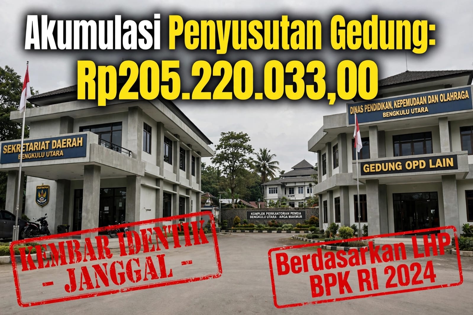 Nilai Penyusutan Gedung Setda Bengkulu Utara Kembar Identik dengan Satu OPD, Sama Persis Rp205.220.033