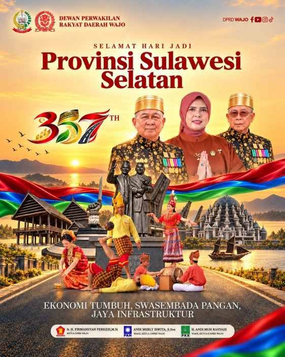 DPRD Wajo Ucapkan Selamat Hari Jadi ke-357 Sulawesi Selatan, Angkat Pesan Ekonomi Tumbuh dan Swasembada Pangan