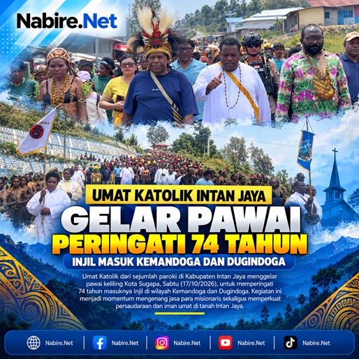 Umat Katolik Intan Jaya Pawai Keliling Sugapa, Peringati 74 Tahun Injil Masuk Kemandoga dan Dugindoga