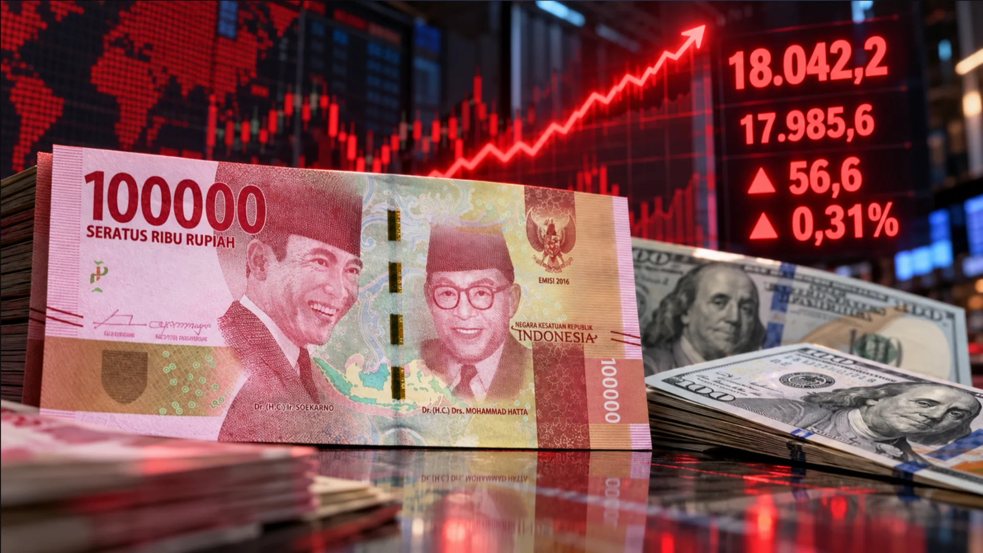 Rupiah Melemah ke Rp18.042 per Dolar AS, Turun 8,10% dalam Setahun