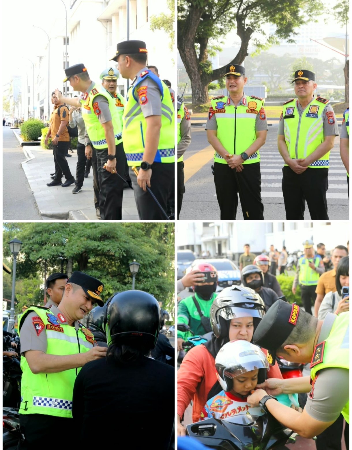 Kapolda Sumut Turun ke Jalan Lapangan Merdeka Medan, Bagikan Helm dan Masker ke Pengendara