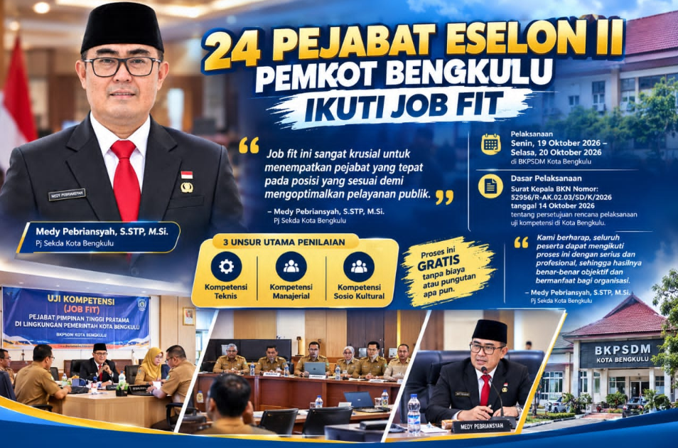 24 Pejabat Eselon II Pemkot Bengkulu Ikuti Uji Kompetensi Dua Hari, Jadi Acuan Rotasi Jabatan