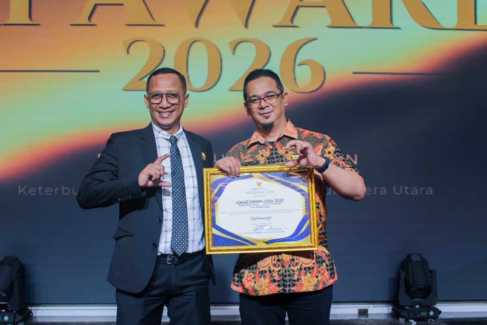 Pemko Tebing Tinggi Raih Predikat Informatif KI Sumut Award 2026, Passing Grade Naik dari 80 ke 90