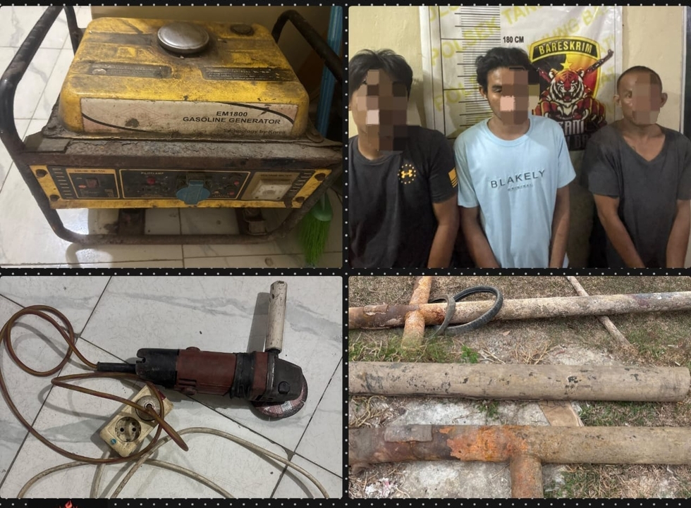Polsek Tanjung Batu Ringkus 3 Pencuri Besi Pipa Jembatan di Desa Tanjung Laut, Satu Masih Memotong Pakai Gerinda