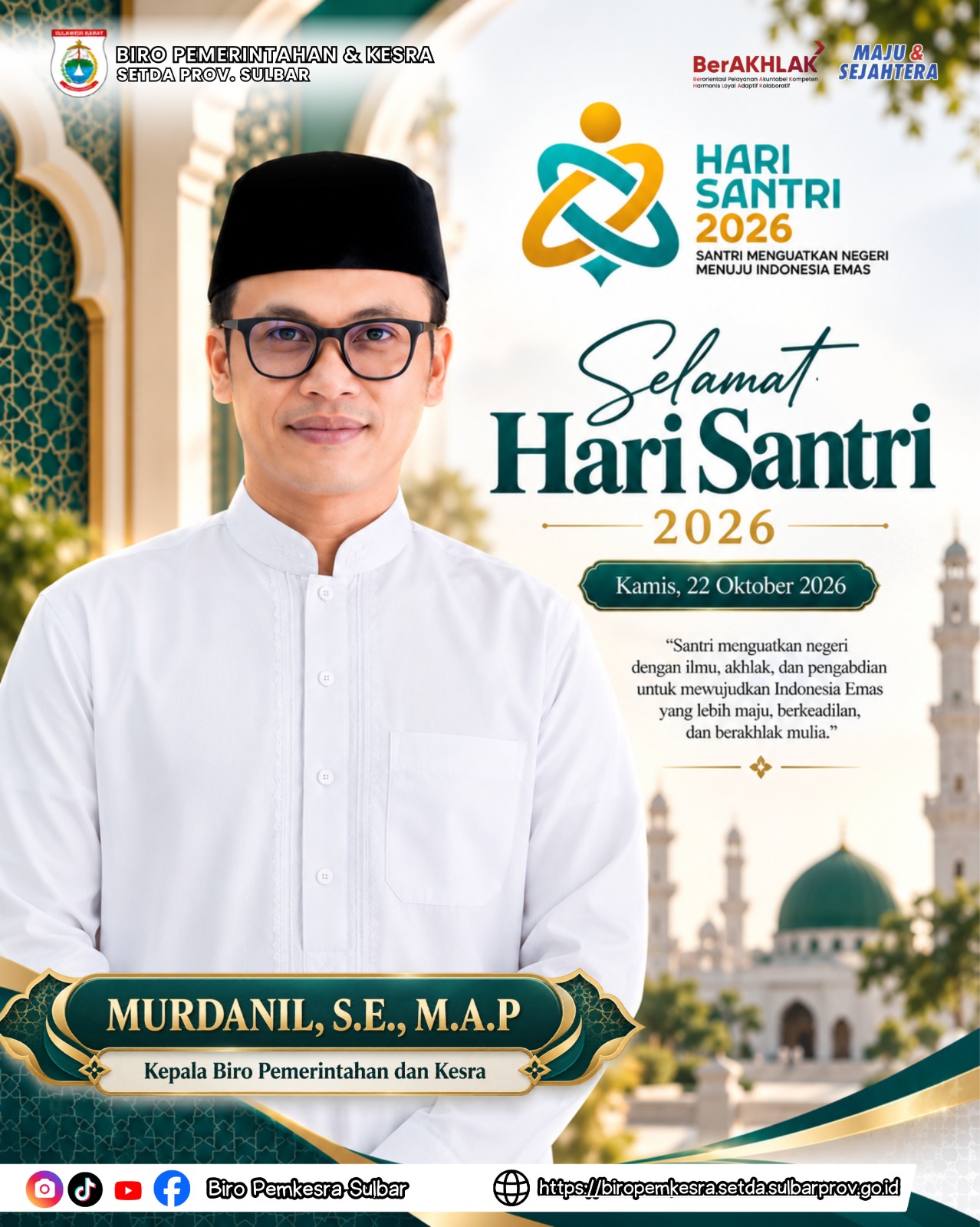 Hari Santri 2026, Kepala Biro Pemkesra Sulbar Murdanil Sebut Santri Penguat Moral dan Intelektual Bangsa