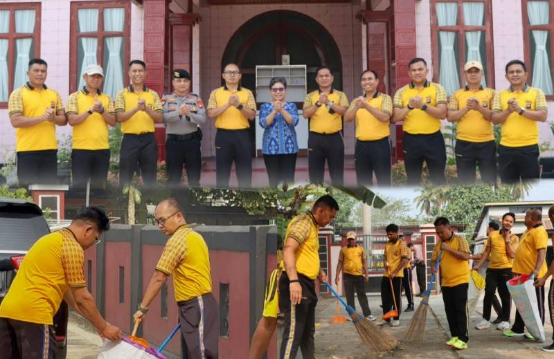Kapolres Konawe Pimpin Kerja Bakti Green Policing di Gereja Sion Unaaha, Libatkan Puluhan Personel