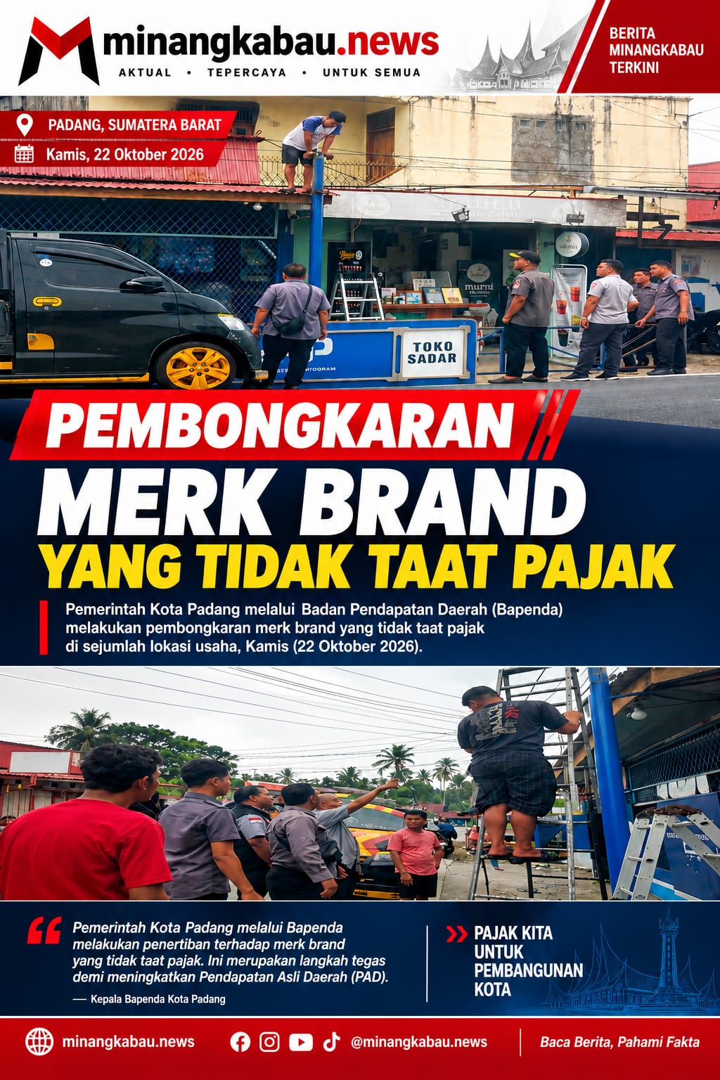 Bapenda Padang Bongkar Belasan Papan Reklame Nakal, Didominasi Tunggakan Pajak dan Iklan Rokok di KTR