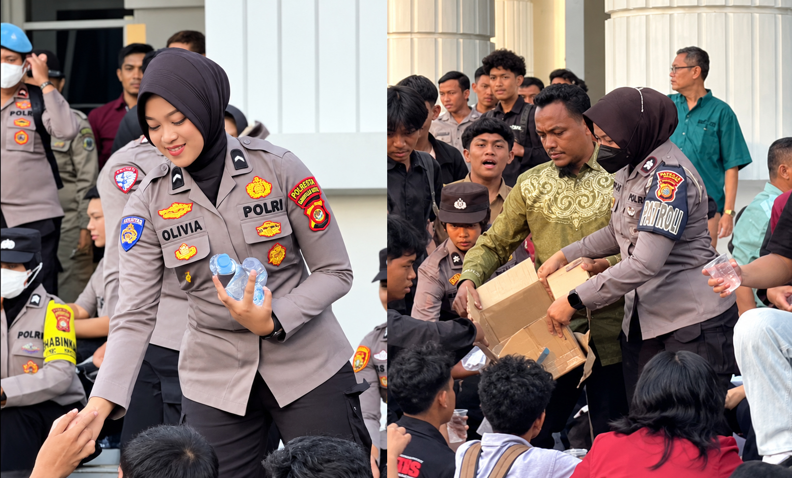 Polresta Gorontalo Kota Kawal Aksi Ratusan Mahasiswa UNG di Depan DPRD, Polwan Bagikan Air Mineral