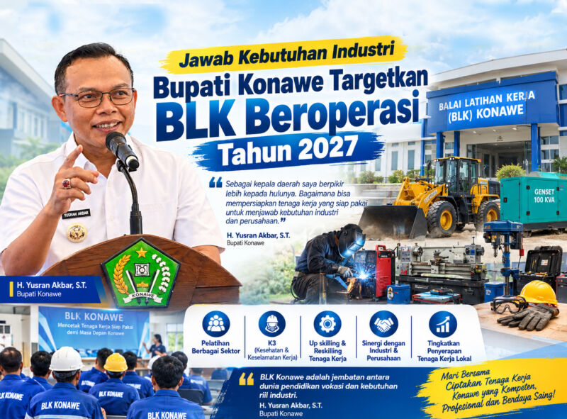 Bupati Konawe Targetkan BLK Beroperasi 2027, Siapkan Tenaga Kerja untuk Industri Morosi dan Routa