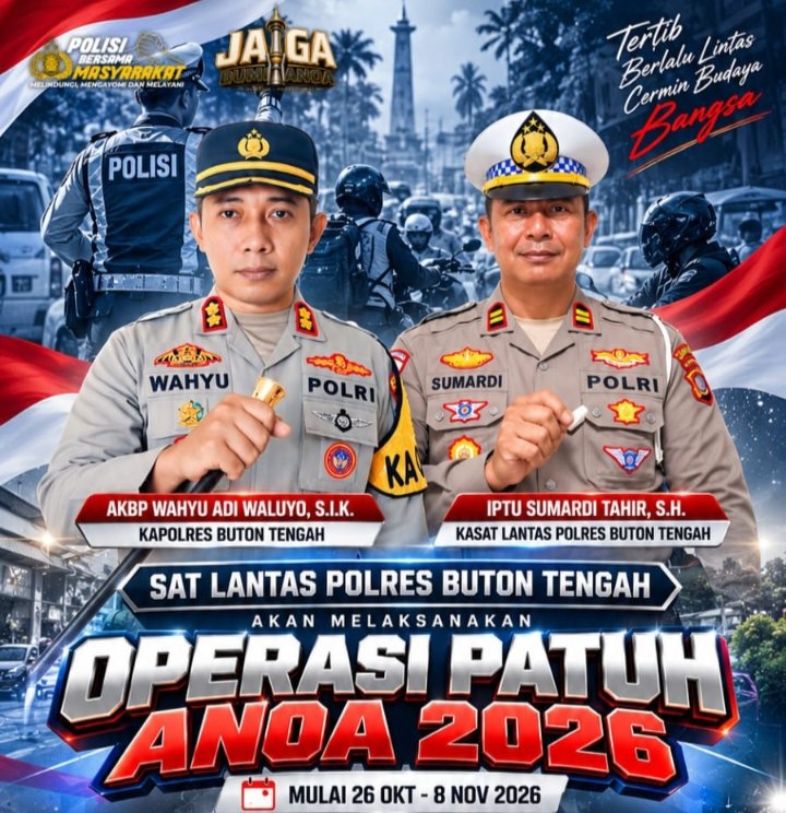 Sat Lantas Polres Buton Tengah Gelar Operasi Patuh Anoa 2026 Mulai 26 Oktober, Incar 11 Pelanggaran Prioritas