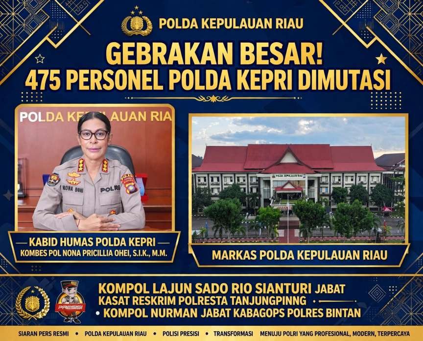 Polda Kepri Mutasi 475 Personel, Kompol Lajun Sado Rio Sianturi Jabat Kasat Reskrim Polresta Tanjungpinang