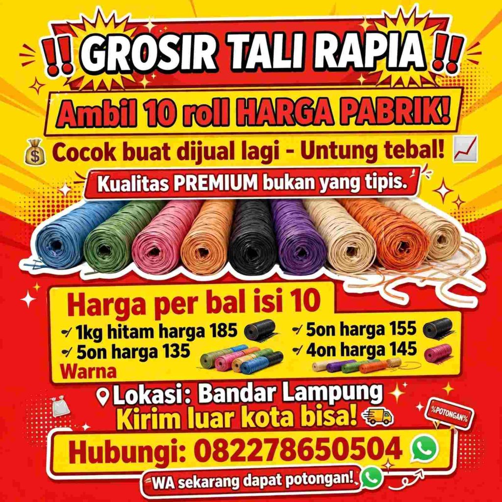 Grosir Tali Rafia di Bandar Lampung Dibanderol Mulai Rp135 Ribu per Bal, Pasokan Harga Pabrik untuk UMKM