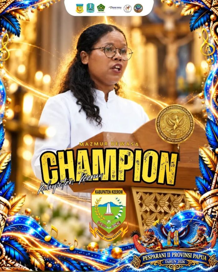 Kontingen Keerom Raih Gold 1 Lomba Mazmur Dewasa Pesparani II Papua, Unggul 0,53 Poin atas Biak Numfor