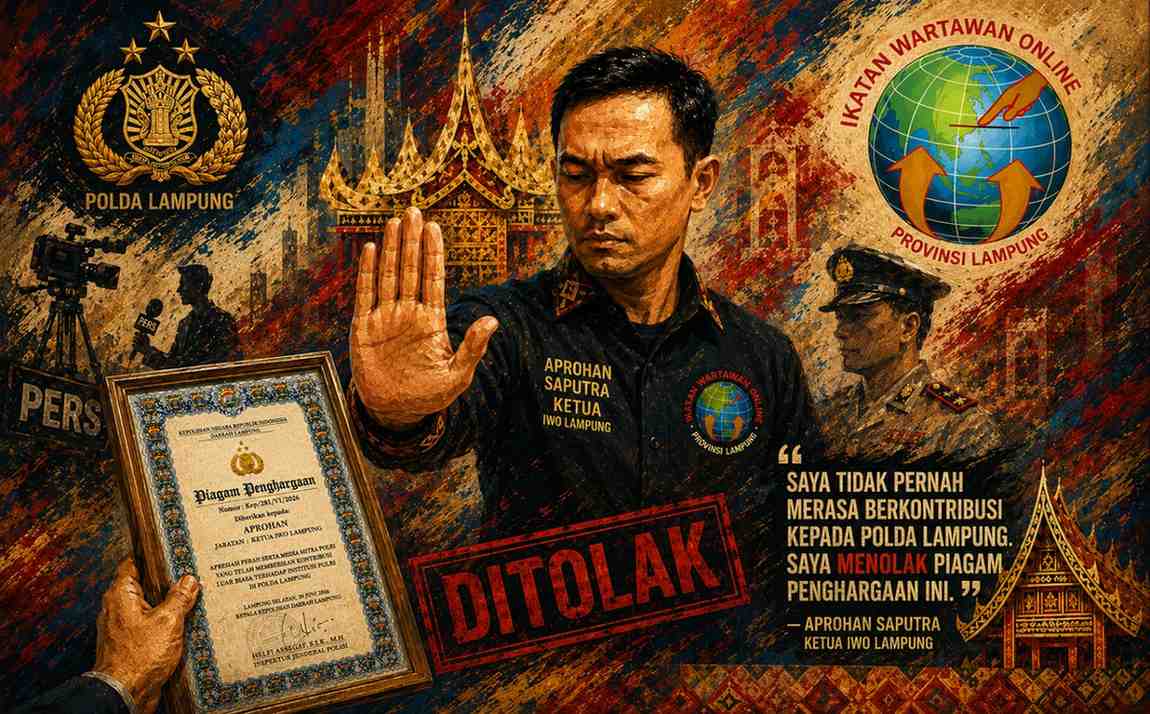 Ketua IWO Lampung Aprohan Saputra Tolak Piagam Penghargaan Polda Lampung, Sebut Kalimat 'Kontribusi Luar Biasa' sebagai Fitnah
