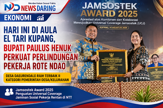 Bupati Rote Ndao Paulus Henuk Terima Penghargaan Jamsostek untuk Desa Daeurendale di Kupang, 102.200 Pekerja Rentan NTT Kini Dilindungi