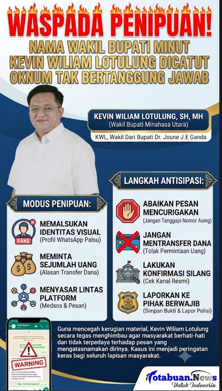 Wakil Bupati Minahasa Utara Kevin Lotulung Dicatut Penipu di WhatsApp, Minta Uang Mengatasnamakan Pejabat