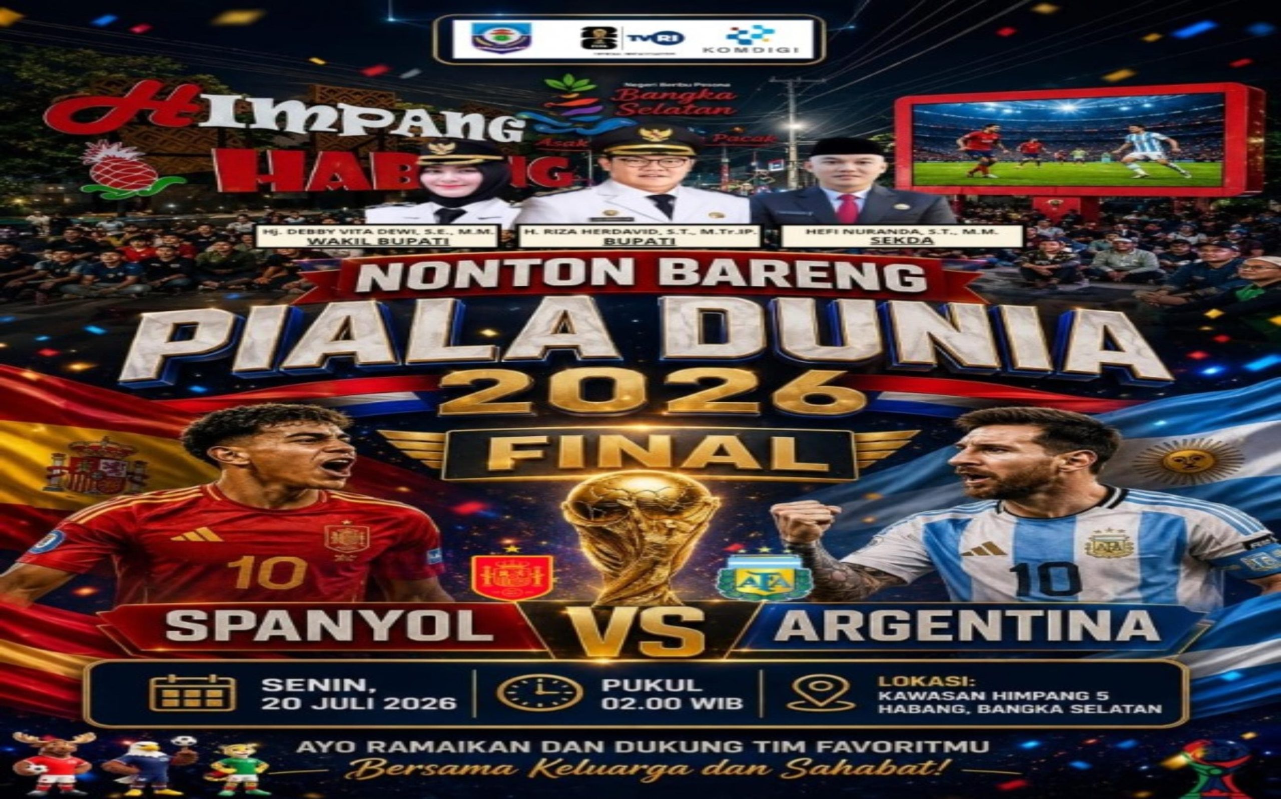 Pemkab Bangka Selatan Gelar Nobar Final Piala Dunia 2026 di Himpang Lima Toboali, Bupati Riza Ajak Warga Datang Bareng Keluarga
