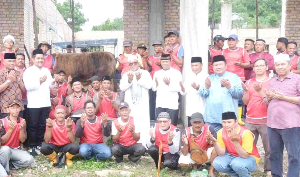 Wali Kota Tanjungpinang Hadiri Penyembelihan Sapi Kurban Bantuan Presiden Seberat 1.048 Kilogram di Masjid At-Taubah