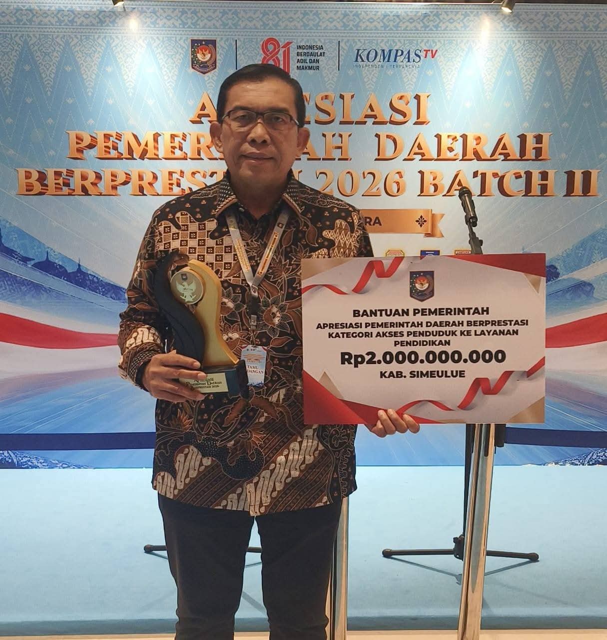 Pemkab Simeulue Raih Penghargaan Pendidikan Terbaik Se-Sumatera, Terima Bantuan Rp 2 Miliar untuk Sarana Sekolah