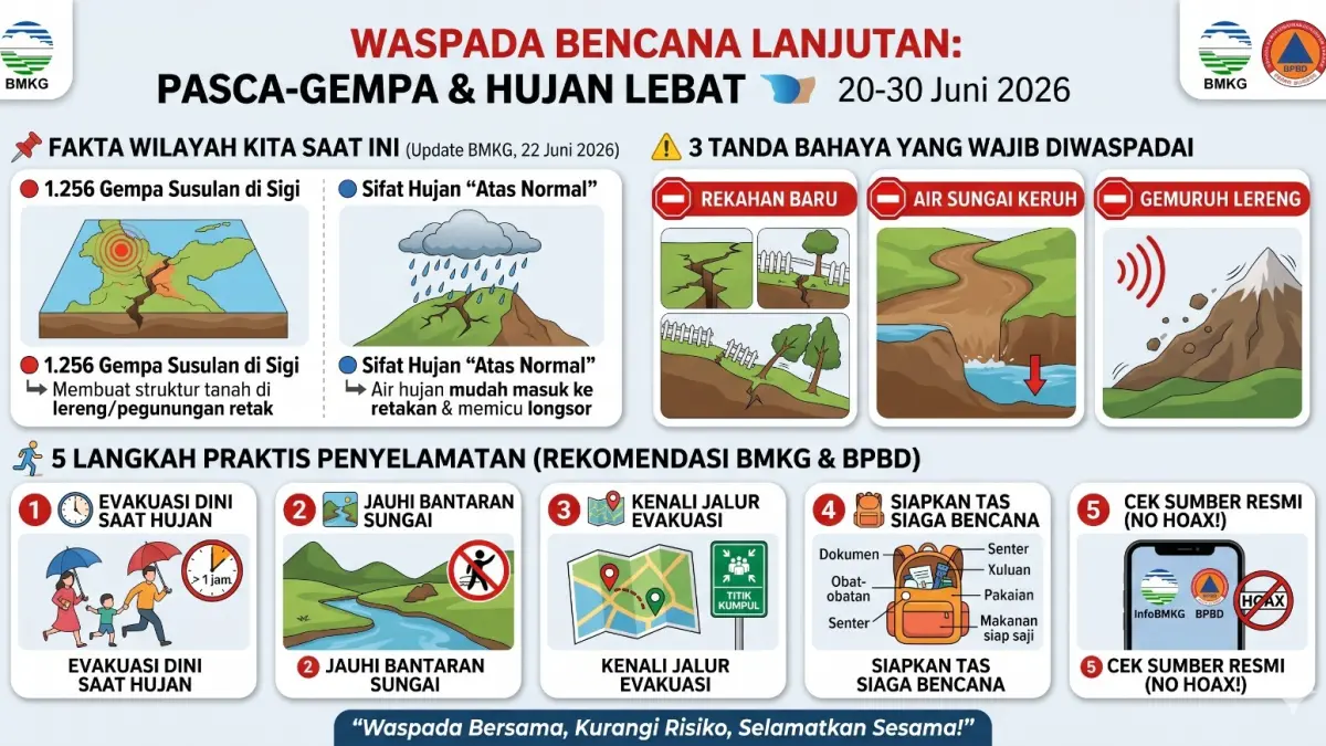 Waspada Longsor di Sigi: 1.256 Gempa Susulan Guncang Wilayah, BMKG Peringatkan Risiko Banjir Bandang Saat Hujan Lebat