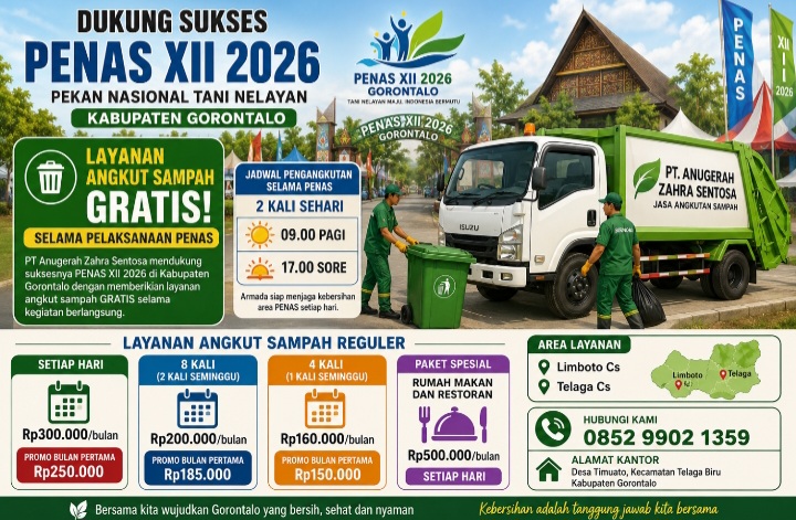 Dukung PENAS Tani Nelayan XVII 2026, Perusahaan di Gorontalo Gratiskan Angkut Sampah Dua Kali Sehari