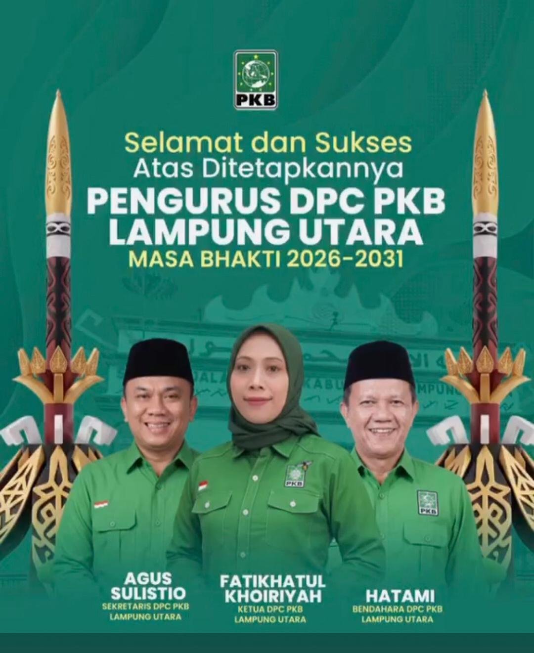 DPP PKB Resmi Tetapkan Fatikhatul Khoiriyah dan Agus Sulistio Pimpin DPC Lampung Utara Periode 2026–2031