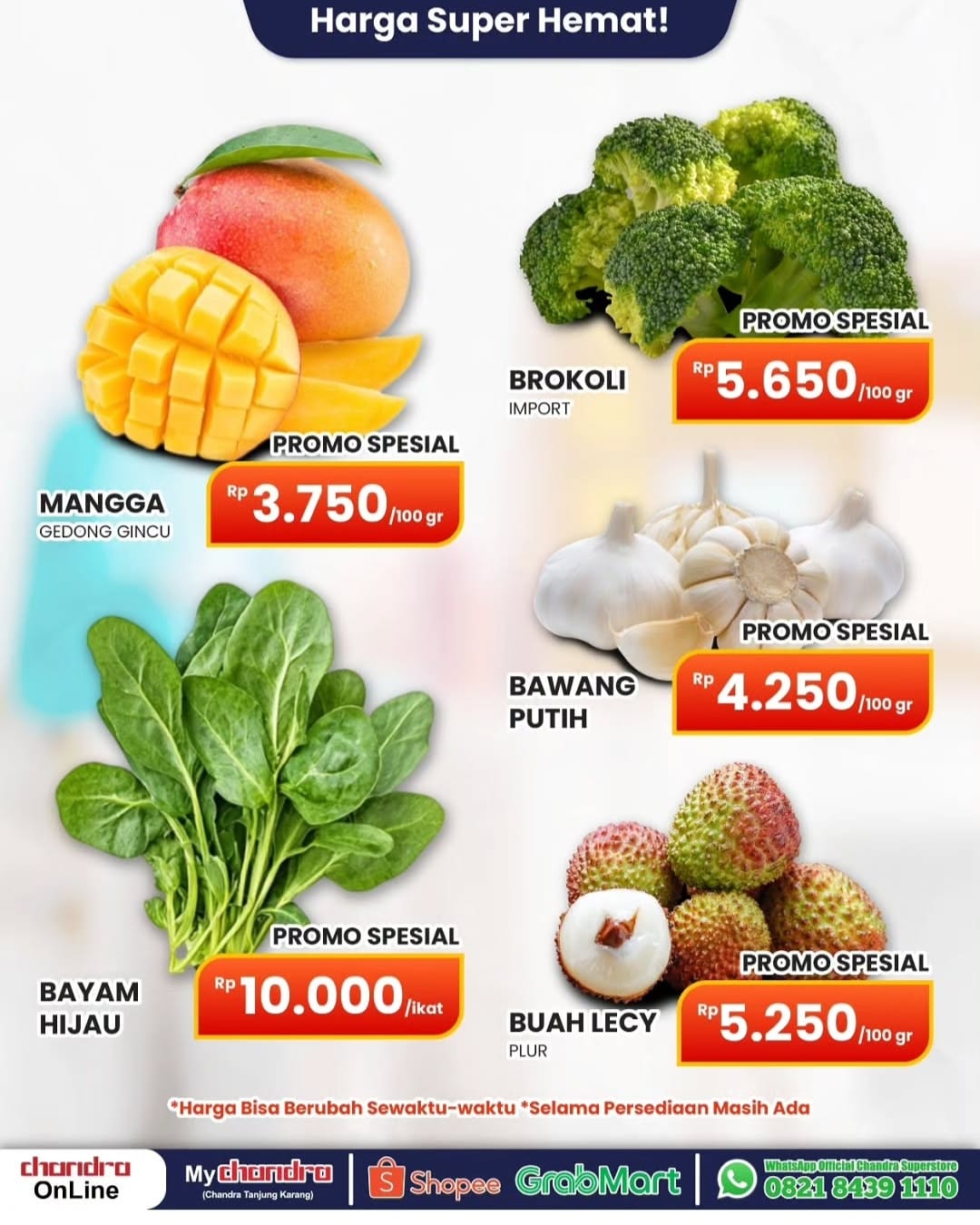 Promo Bayam Hijau Rp10 Ribu Per Ikat di Chandra Superstore Lampung, Ini Daftar Harga Sayur dan Buah Segar Lainnya