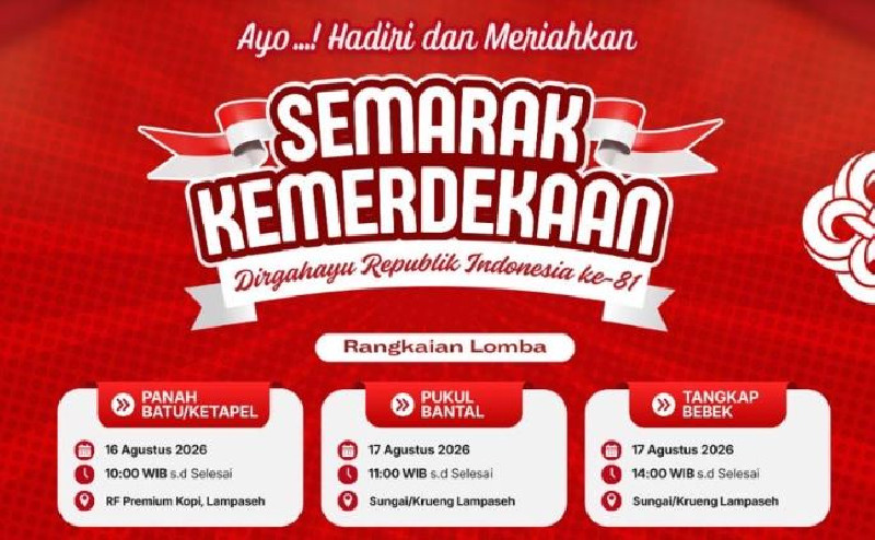 Lomba Ketapel, Pukul Bantal, dan Tangkap Bebek Meriahkan HUT ke-81 RI di Banda Aceh, Warga Bisa Daftar Gratis