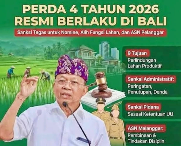 Perda Nomor 4 Tahun 2026 Resmi Jadi Benteng Terakhir Lahan Pertanian Bali, Ancaman Hukuman Pidana Menanti Pelanggar