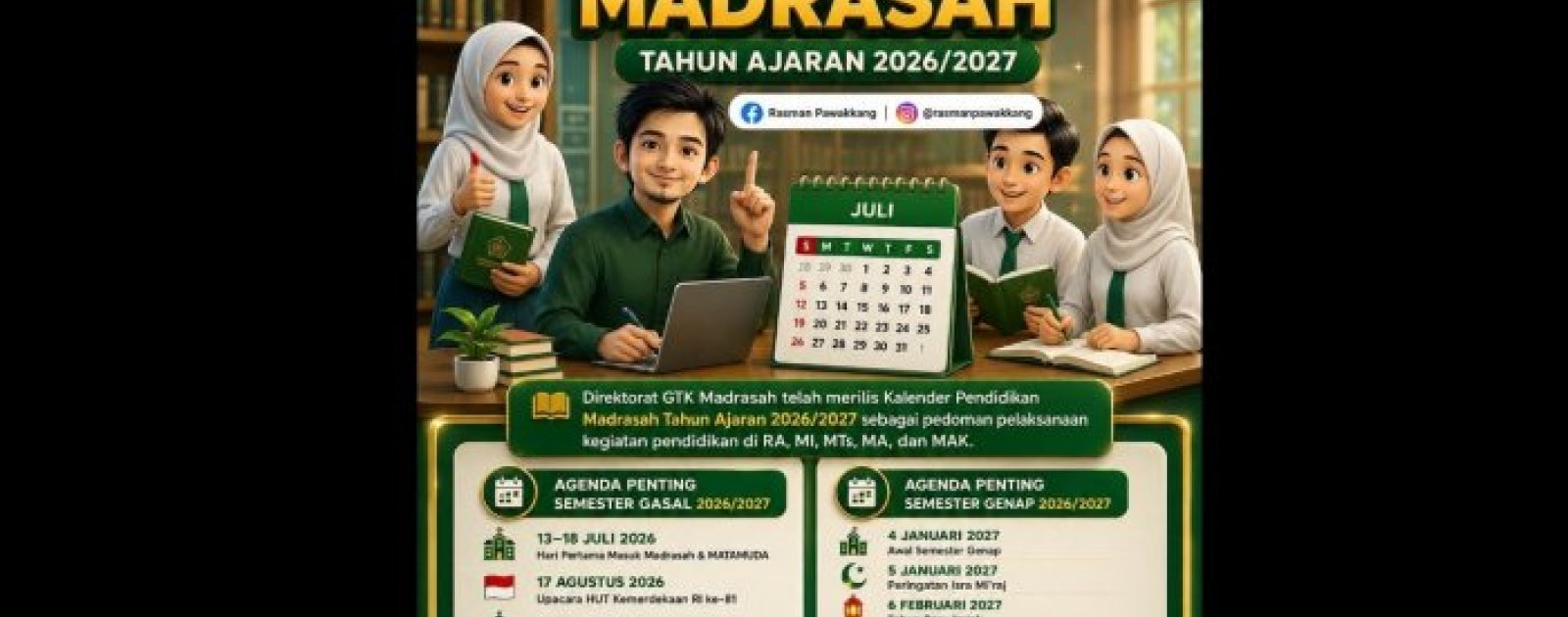 Kalender Pendidikan Madrasah TA 2026/2027 Resmi Terbit, Ini Rangkaian Agenda Penting untuk RA hingga MAK di Kerinci