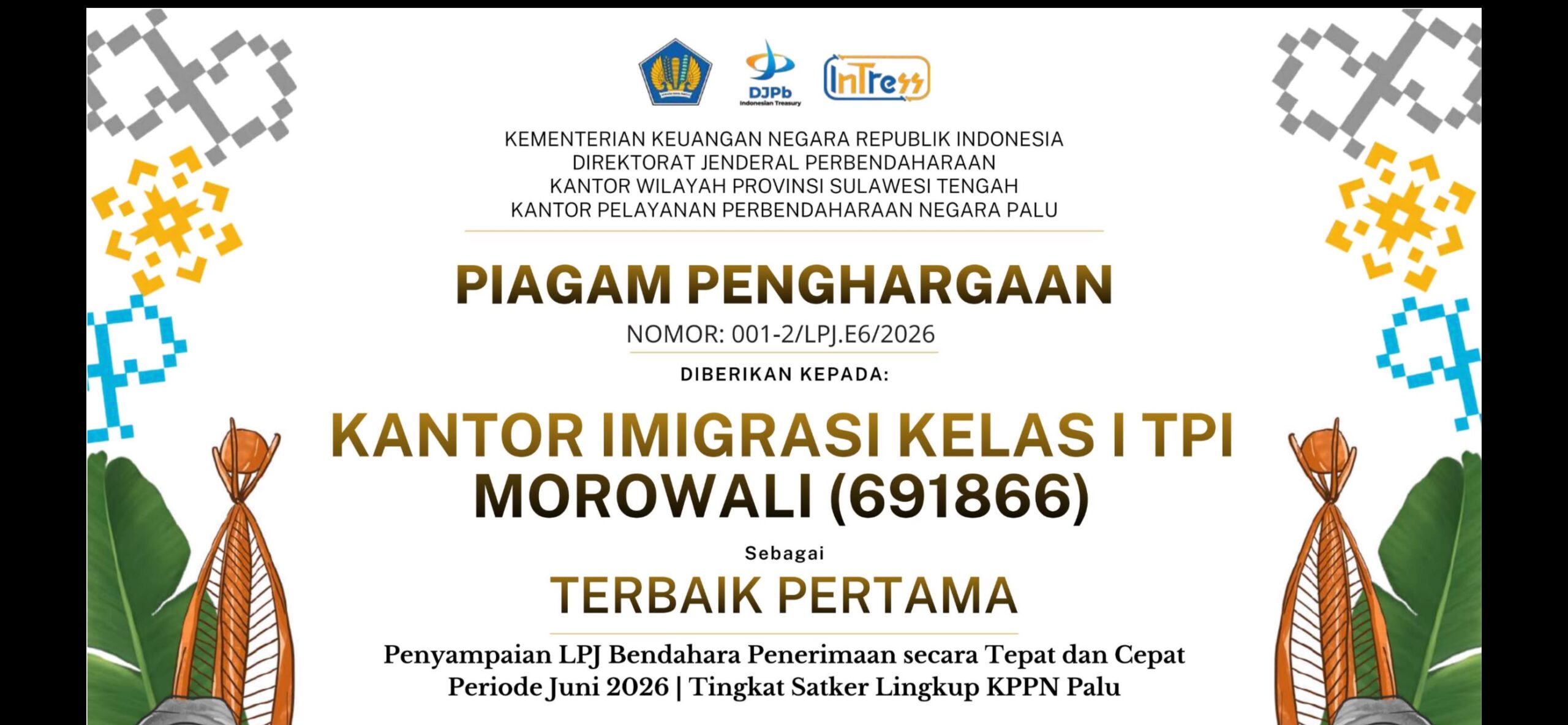Kantor Imigrasi Morowali Raih Peringkat Pertama Penyampaian LPJ Tepat Waktu Periode Juni 2026