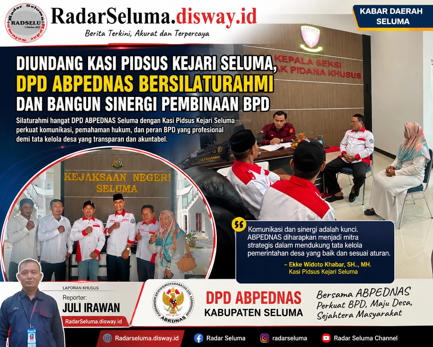 Kasi Pidsus Kejari Seluma Undang Pengurus ABPEDNAS, Bahas Pembinaan Hukum BPD dan Penguatan Peran di Desa