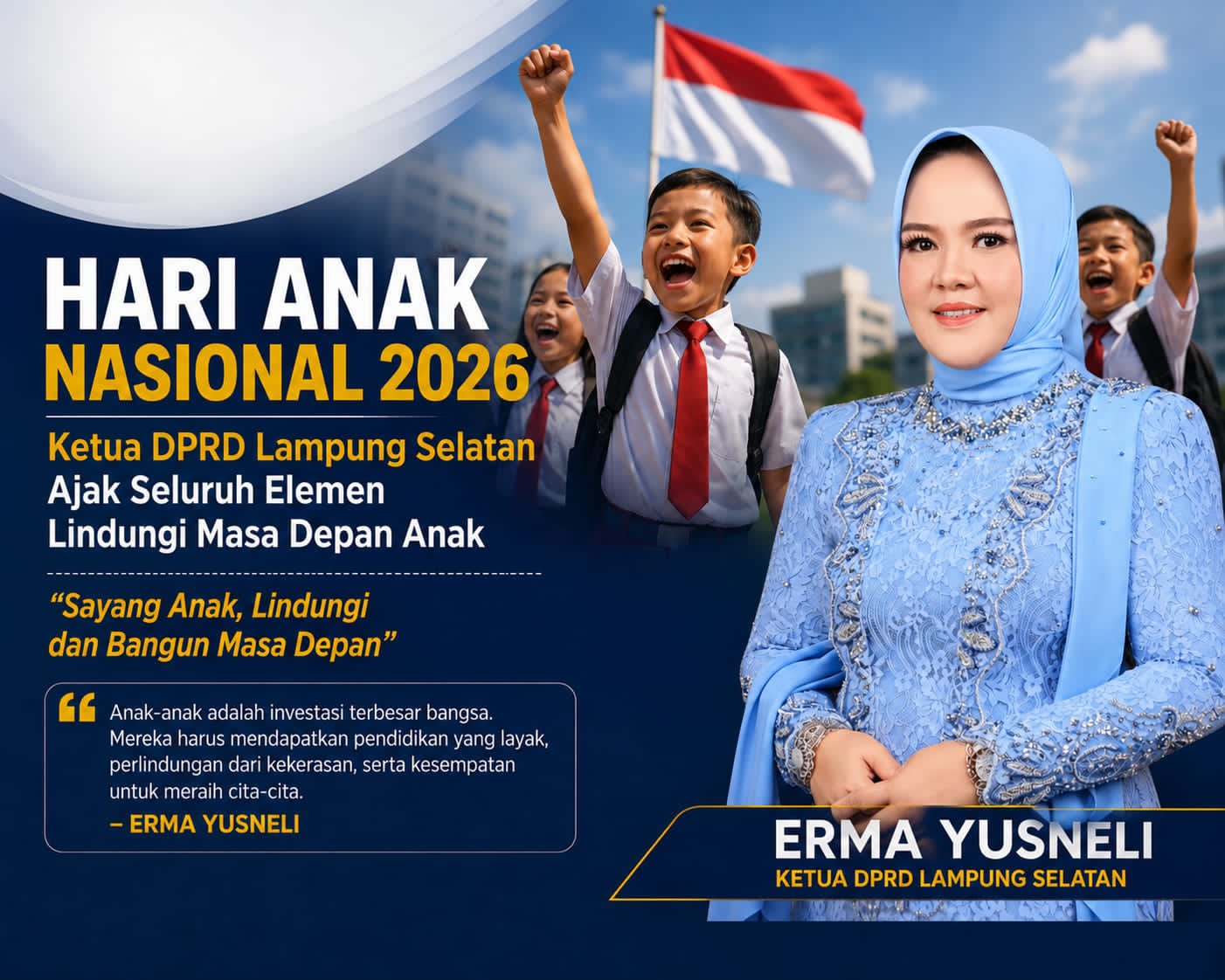 Ketua DPRD Lampung Selatan Erma Yusneli Ajak Wujudkan Generasi Sehat dan Berprestasi di Hari Anak Nasional 2026