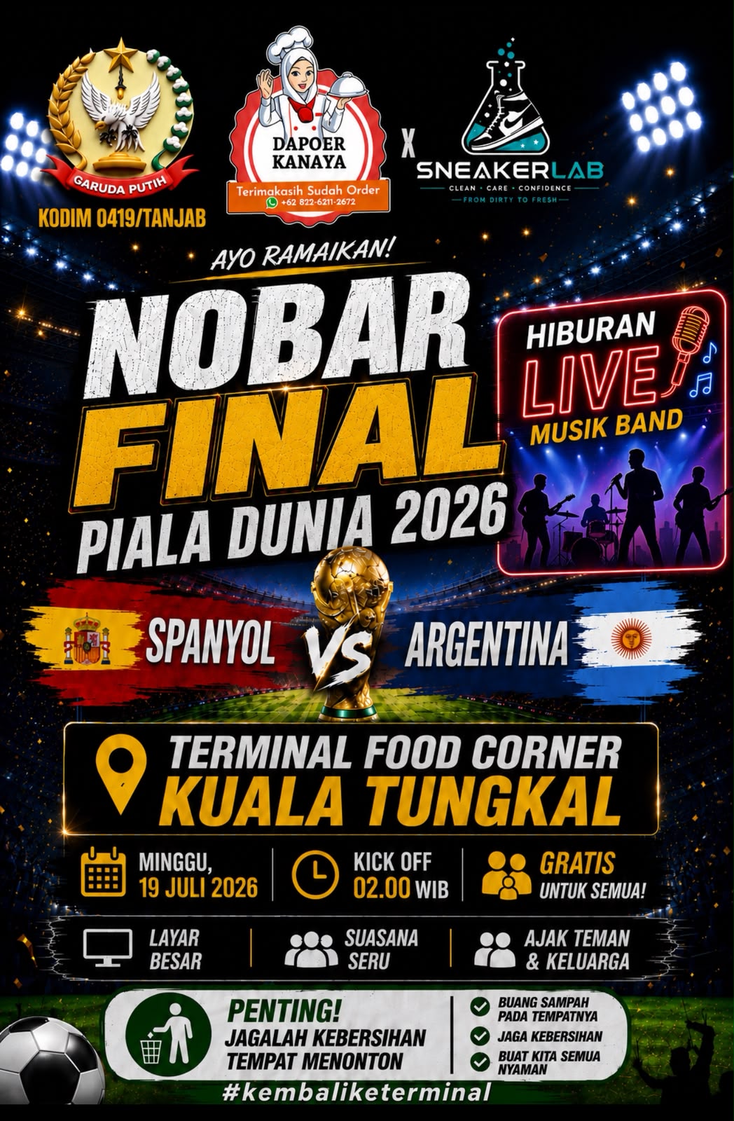 Kodim 0419/Tanjab Gelar Nobar Final Piala Dunia 2026 di Terminal Kuala Tungkal, Upaya Hidupkan Kembali Ruang Publik