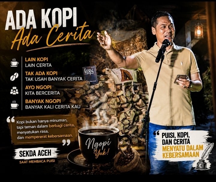 Malam Puitika Kopi di Banda Aceh: Sekda Bacakan Puisi Buatan AI, Istri Jadi Saksi Kisah Cinta yang Pernah Gagal