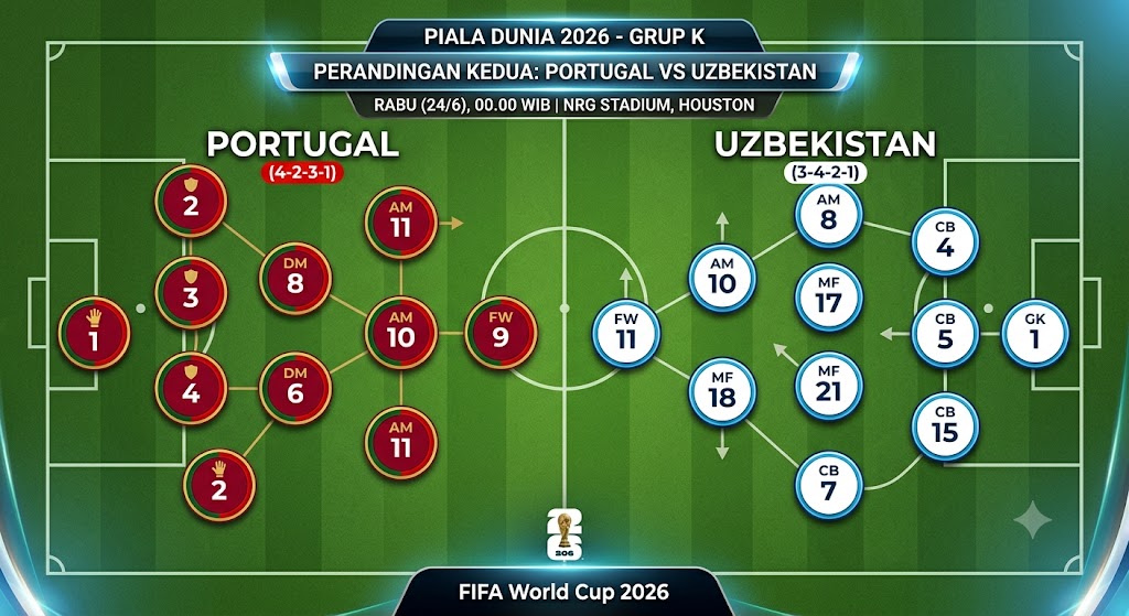 Prediksi Line Up Portugal Vs Uzbekistan di Piala Dunia 2026: Ronaldo Wajib Menang demi Lolos dari Grup K