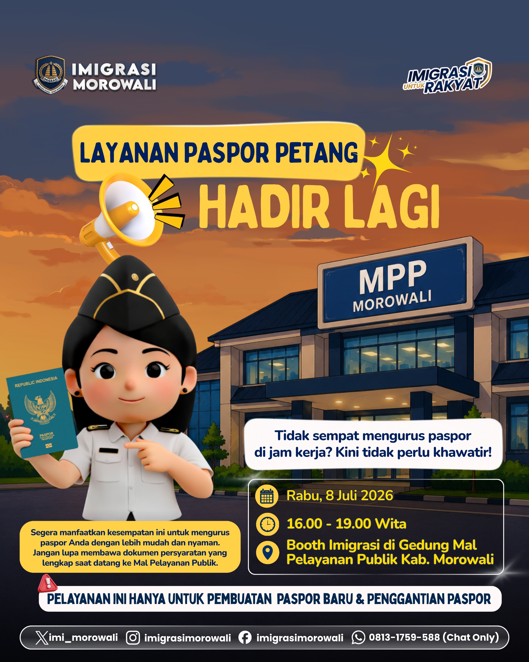 Imigrasi Morowali Kembali Buka Layanan Paspor Petang, Warga Bisa Urus Dokumen Hingga Pukul 19.00 WITA