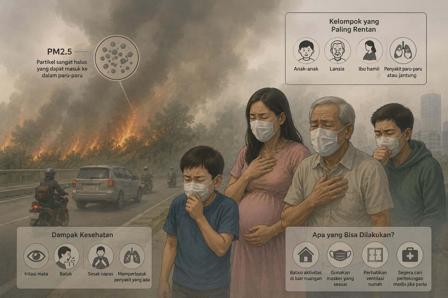 Kabut Asap Karhutla Selimuti Medan, PM2.5 Mengintai Paru-paru Anak-anak dan Lansia