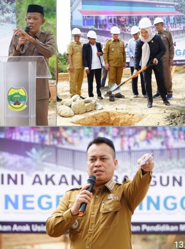 Bupati Lingga M. Nizar dan Sekda Armia Letakkan Batu Pertama Pembangunan USB TK Negeri 1 Lingga di Desa Merawang