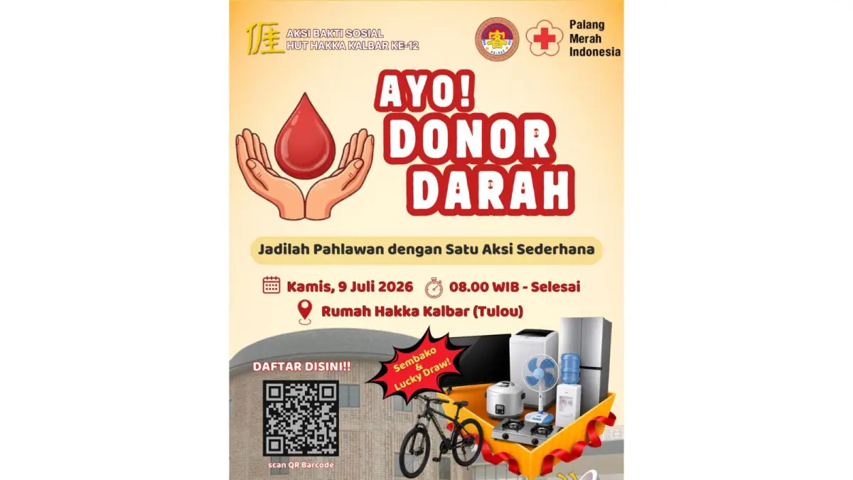 HUT Hakka Kalimantan Barat ke-12 Gelar Donor Darah Massal, Target 1.000 Kantong Darah untuk Bantu Stok PMI