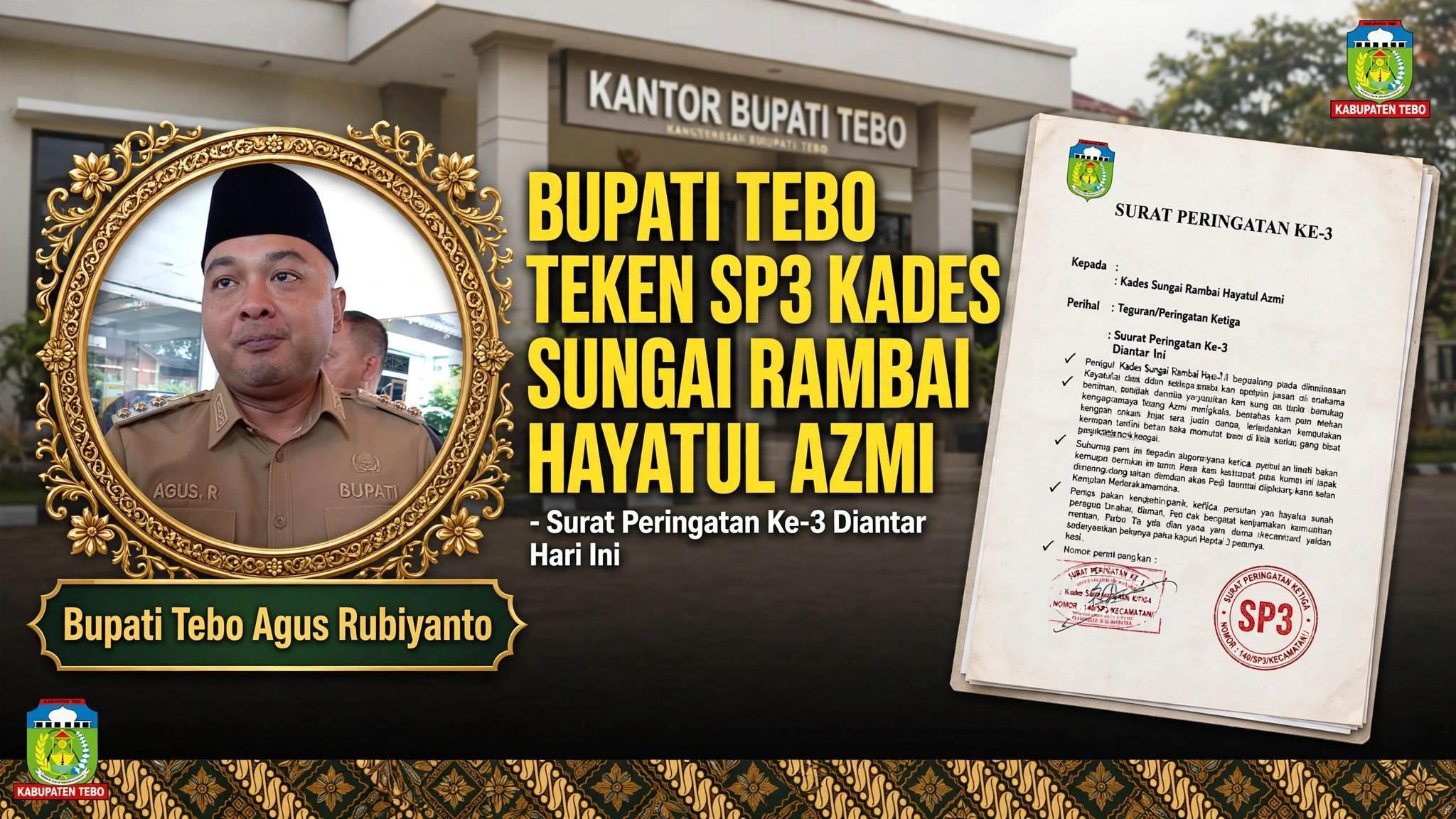 SP3 Kepala Desa Sungai Rambai Tebo Terbit dan Ditandatangani Bupati, Surat Resmi Diantar ke Desa Hari Ini