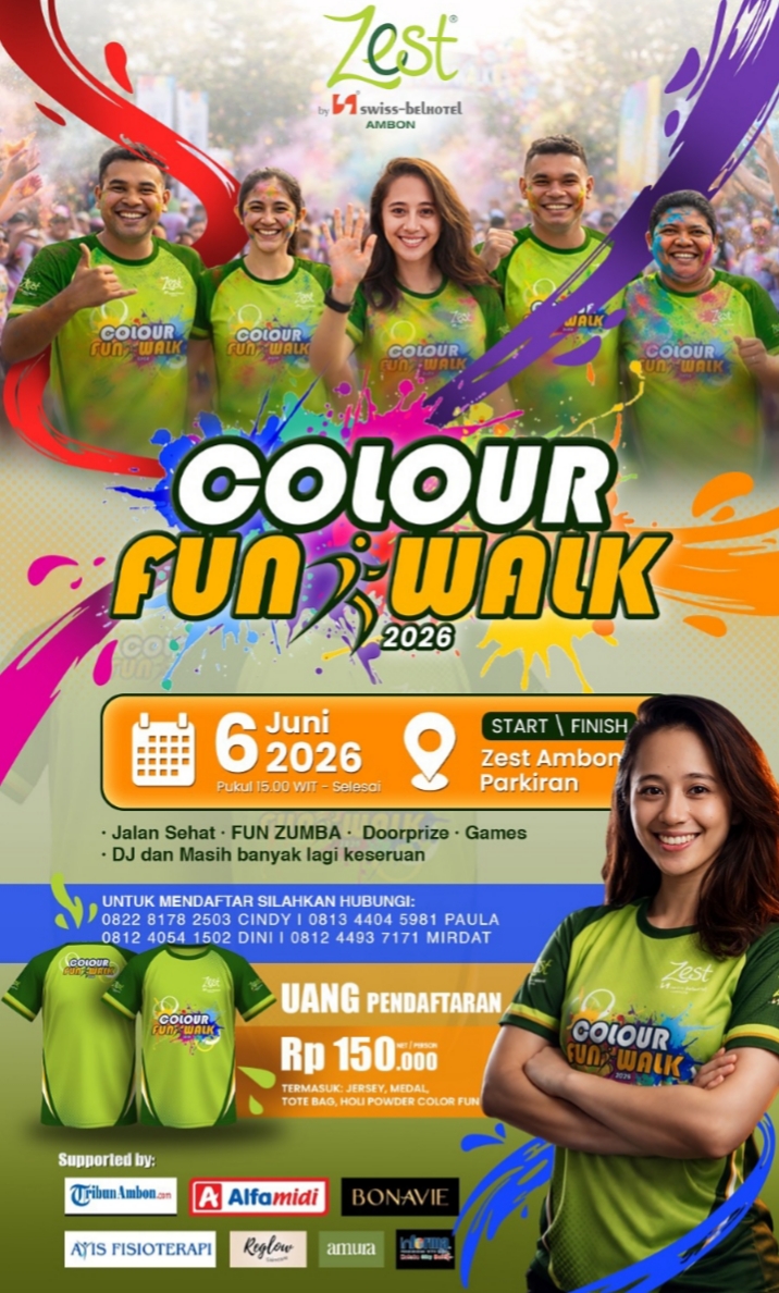 Zham Colour Fun Walk 2026 di Ambon Siap Digelar 6 Juni, Jalan Sehat Dipadukan Holi Powder dan Zumba Party